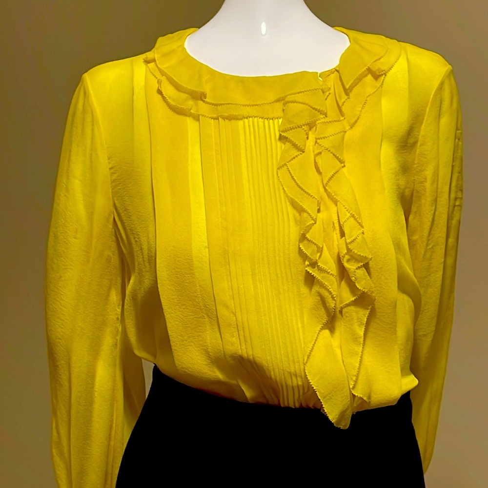 DIANE VON FURSTENBERG SILK CHIFFON KELLY BLOUSE TOP ROUND NECK RUFFLES NWOT 8